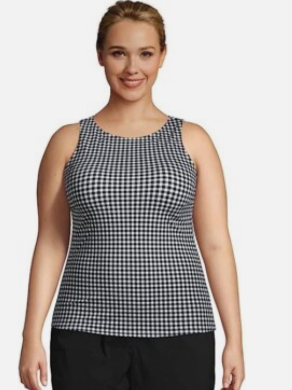 NWT Lands’ End Women’s Black & White Gingham Tankini Top